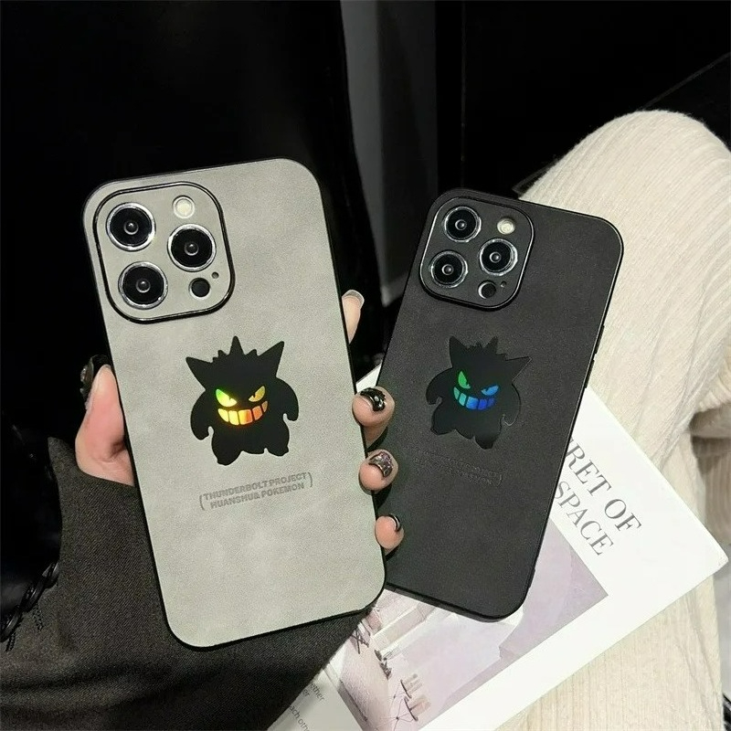 Phone Cases Anime - Cartoon Anime Gengar Leather Texture Laser