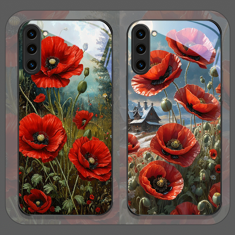 Phone Cases Samsung - Retro Poppy Flower Bloom Hot Red
