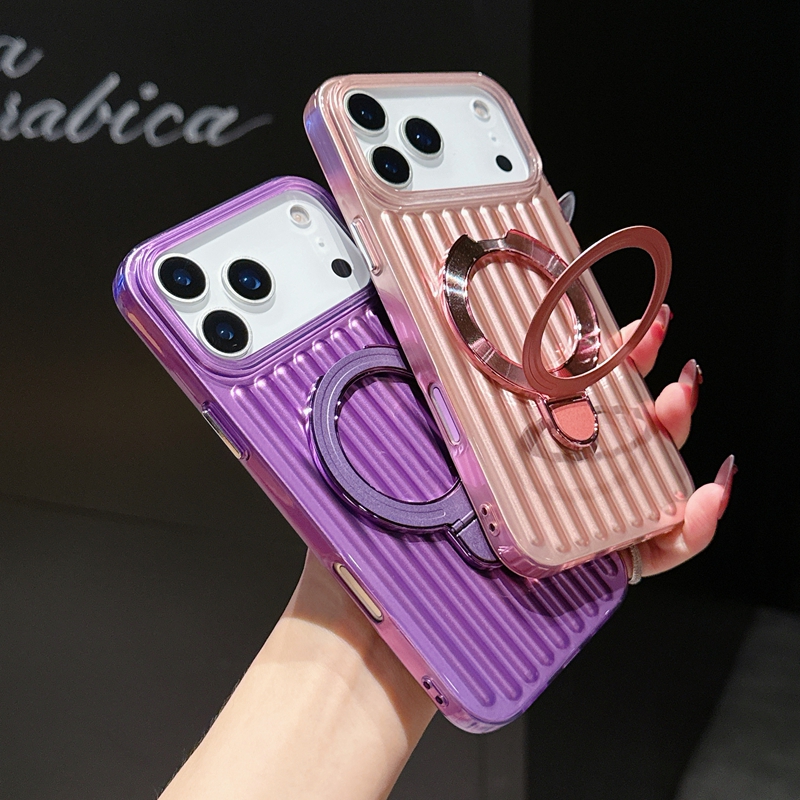 Ring Stand Case - Luxury Striped Ring Holder Magnetic Phone