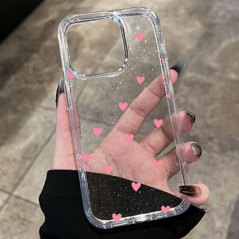 Phone Cases Pinterest - Polka Dot Heart Pattern Glitter Clear