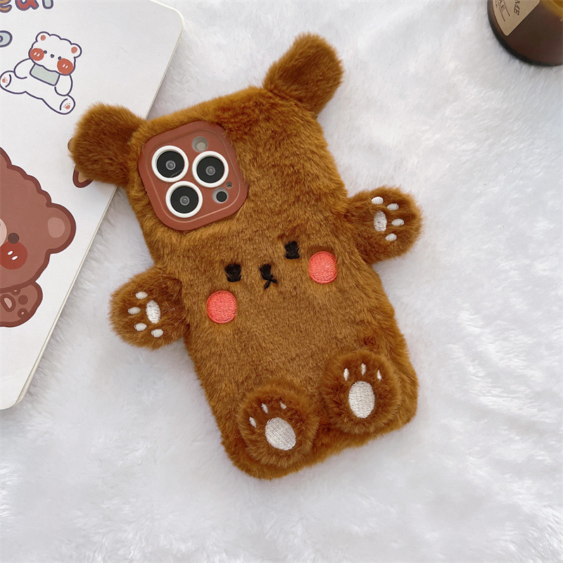 Korean 3D Cartoon Bear Fluffy  - đánh giá và giá Phone Cases For Iphone 16